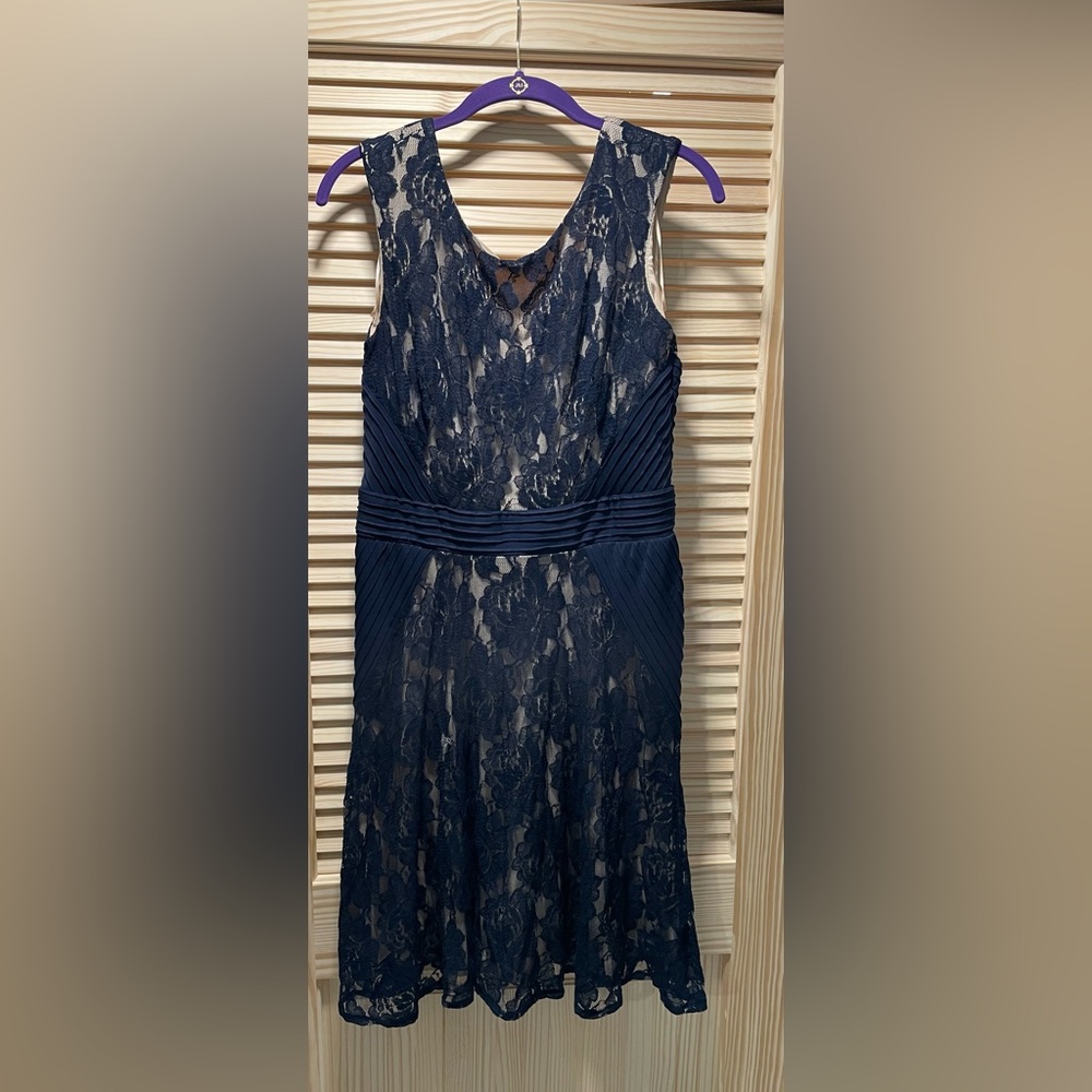 Navy lace fit and flare dress- Size 10